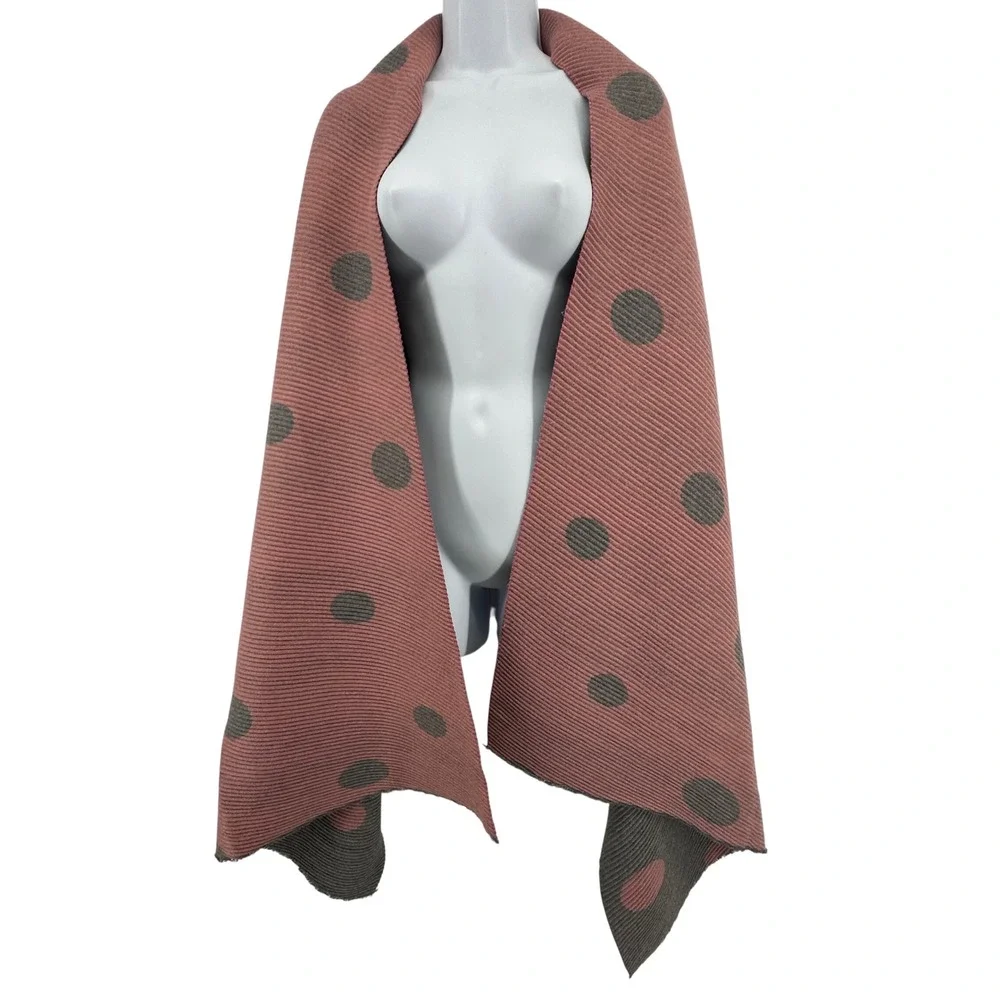 Polka Dot Scarf Wrap Womens Gray Pink Reversible‎ Boho Layering Oversized Soft